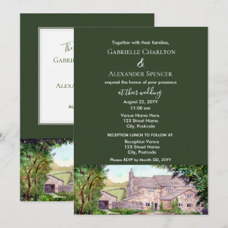 Stone Bridge Watercolor Wedding Invitation