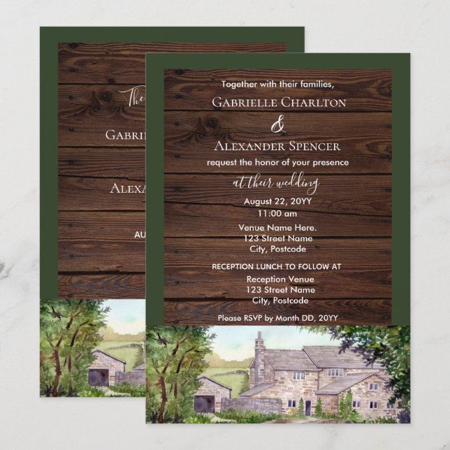 Stone Bridge Watercolor Wedding Invitation (Front/Back)