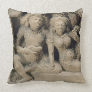 Stone carving of lovers enjoying a dance performan throw pillow