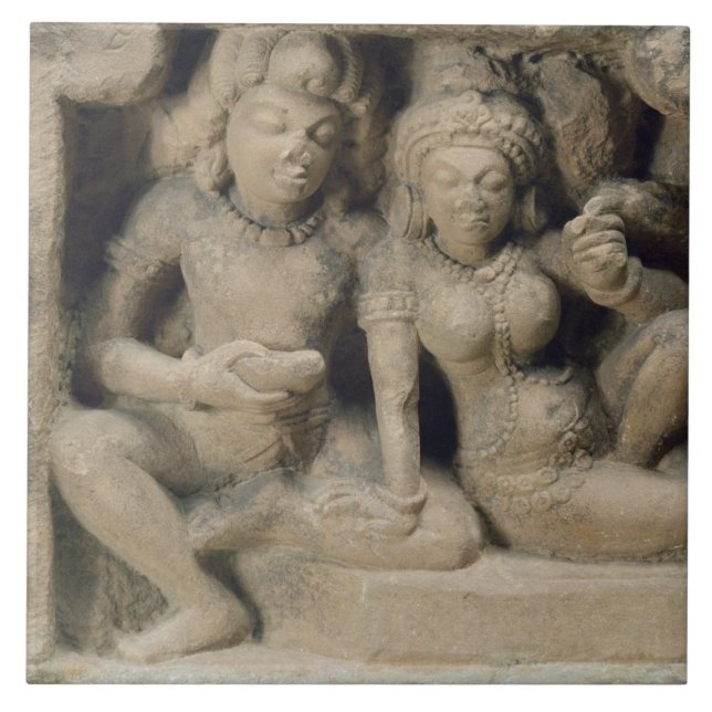 Stone carving of lovers enjoying a dance performan tile (Front)