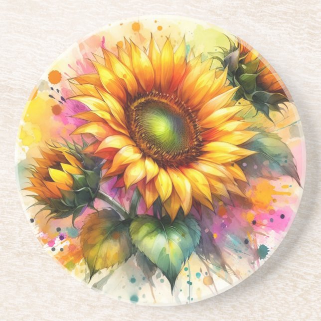 Stone Coaster - Beautiful Sunflowers, Art (Front)