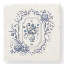 Stone Coaster Delft Blue Floral Tableware Decor 