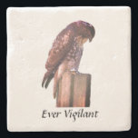 Stone Coaster - Falcon - Ever Vigilant<br><div class="desc">Falcon on a post,  with text "Ever Vigilant". Image is tinted red. Personalize with your image/text,  or Customize/Edit background colour.  ***Part of coordinated set - BKM2v</div>