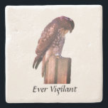 Stone Coaster - Falcon - Ever Vigilant<br><div class="desc">Falcon on a post,  with text "Ever Vigilant". Image is tinted red. Personalize with your image/text,  or Customize/Edit background colour.  ***Part of coordinated set - BKM2v</div>