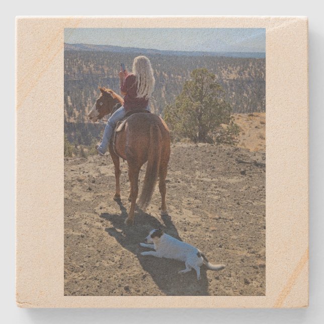 Stone Coaster- girl on horse, dog in shadow  Coaster (Front)