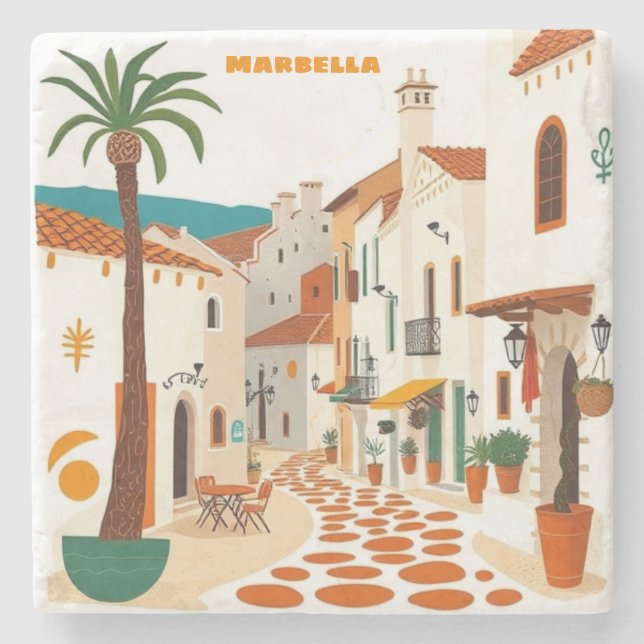 Stone Coaster Marbella City Spain Bar Home decor (Front)