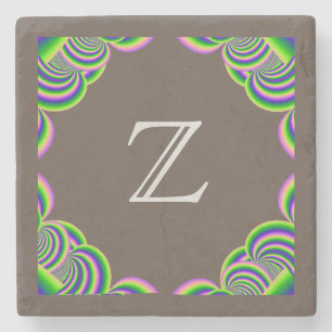 Stone Coaster Monogram MultiColor and Brown