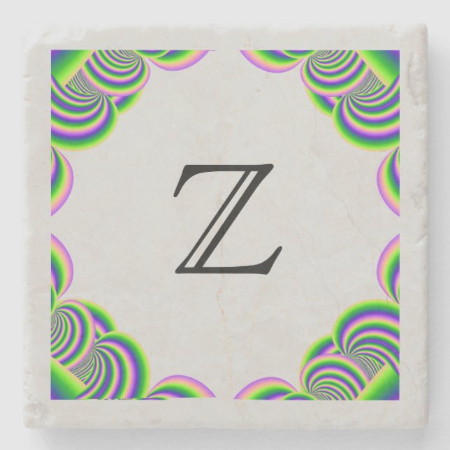 Stone Coaster Monogram  MultiColor Frame  and Grey (Front)