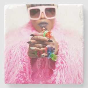 stone coaster. queen of rings. pink. coaster