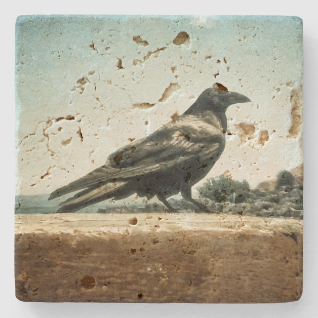 Stone Coaster Raven Standing Profile Design (Front)