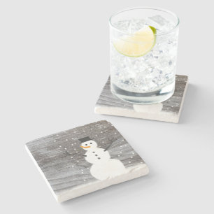 stone coaster rustic Christmas cute snowman