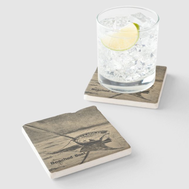 Stone Coaster Sailboat On Beach Custom (Side)