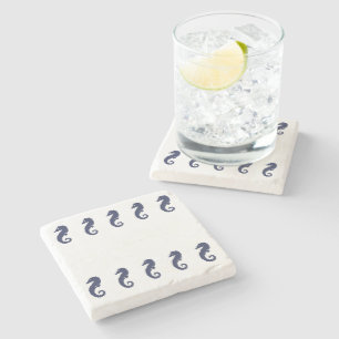 Stone Coaster - Sea Horses (navy blue)