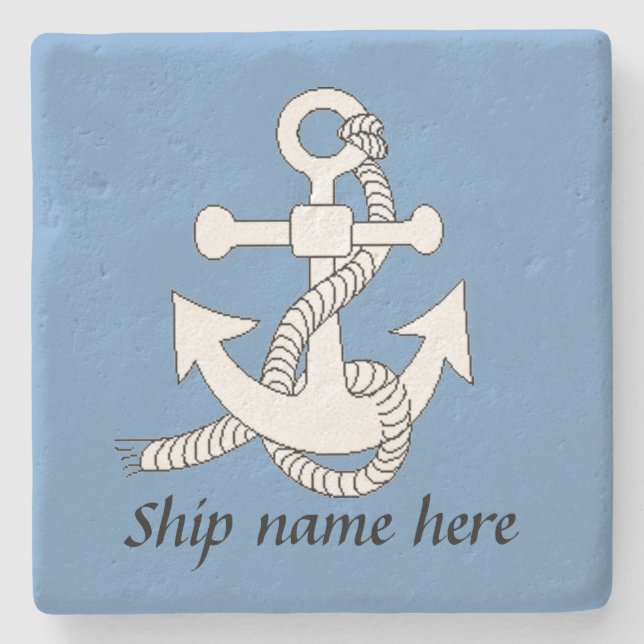 Stone Coaster - Ship's anchor and name (Front)