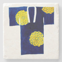 Stone coaster with blue and gold nagajuban design