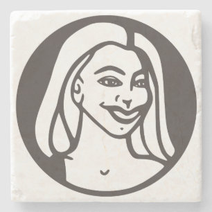 Stone coaster with Q-Tea-Pie logo.