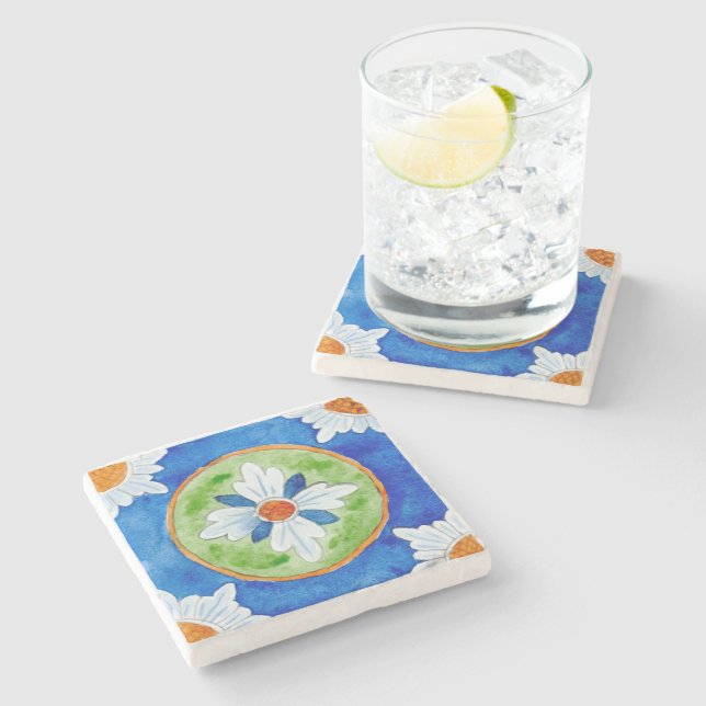 Stone coaster with Sicilian tile design (Side)