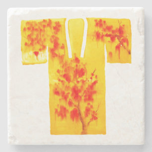 Stone coaster with yellow and red nagajuban design