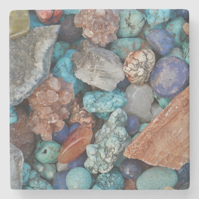 Stone Colourful rock natural grey brown blue Stone Coaster (Front)