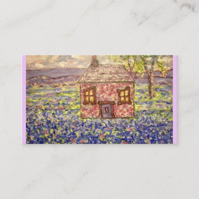 Stone Cottage with Blue Flowers Business Card (Front)