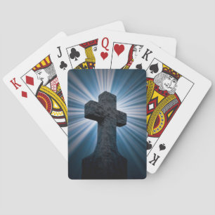 Stone Cross on Blue Playing Cards