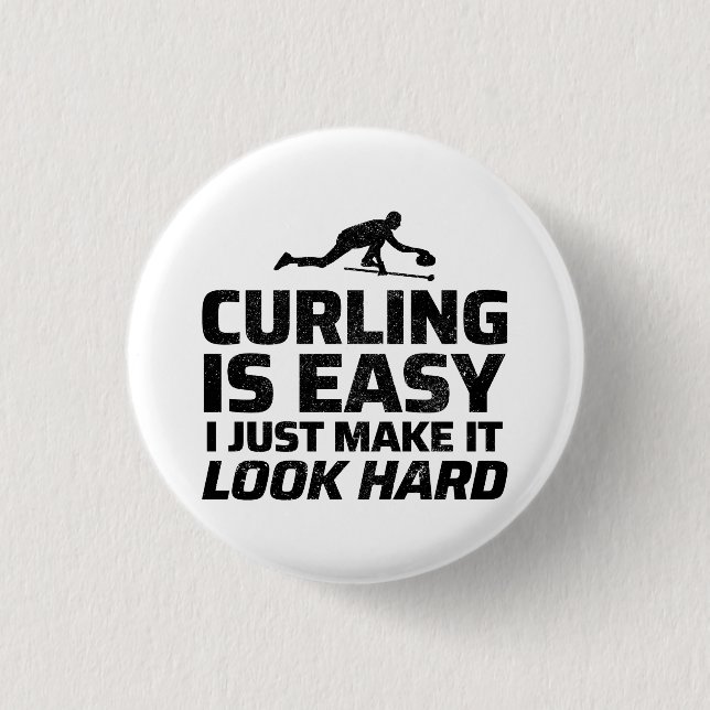 Stone Curling Winter Ice Sport Curler Funny 1 Inch Round Button (Front)