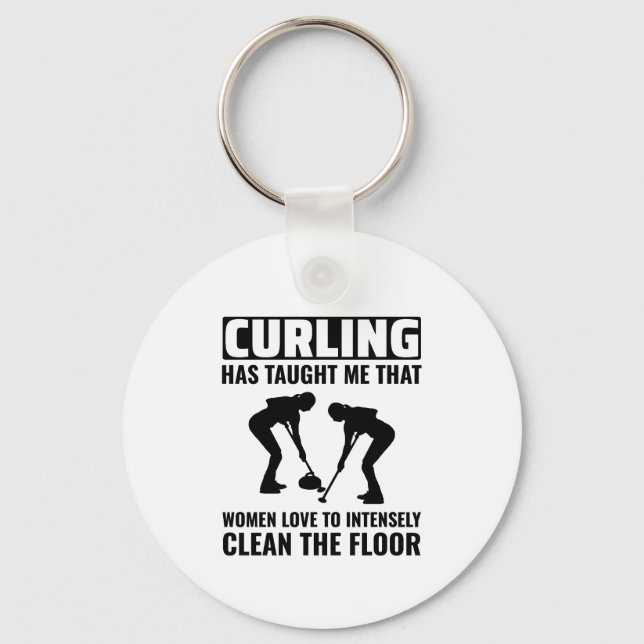 Stone Curling Winter Ice Sport Curler Keychain (Front)