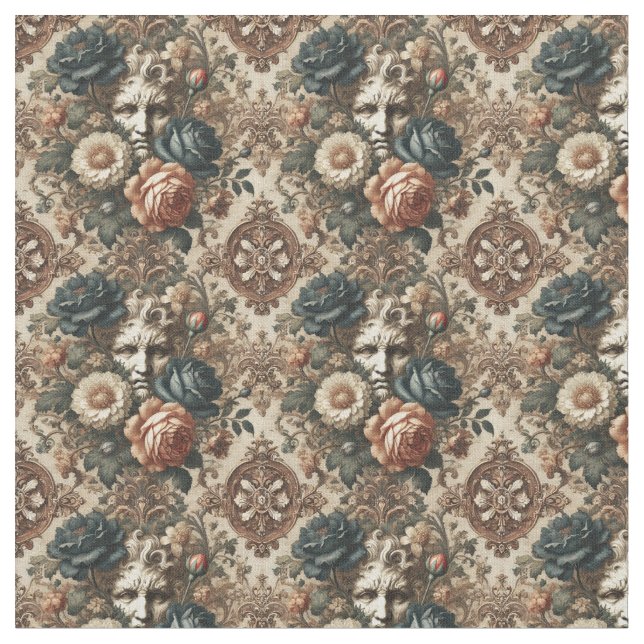 Stone Faces & Tired Nights – Gothic Dense Tile Fabric (Close Up)