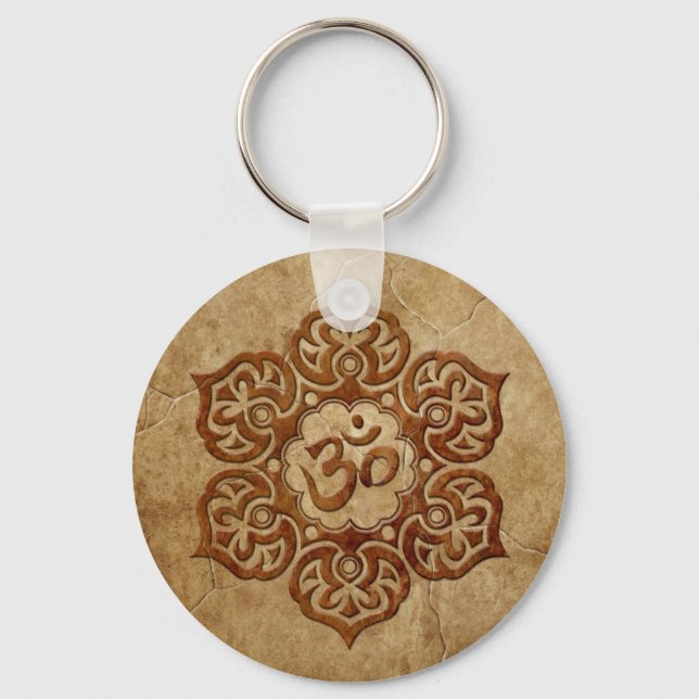Stone Floral Aum Design Keychain (Front)