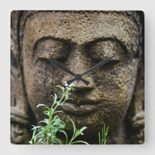 Stone garden statue with flower square wall clock