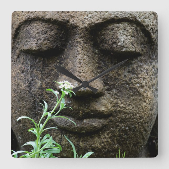 Stone garden statue with flower square wall clock (Front)