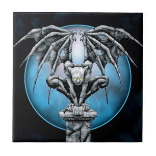 Stone Gargoyle with Blue Moon Tile