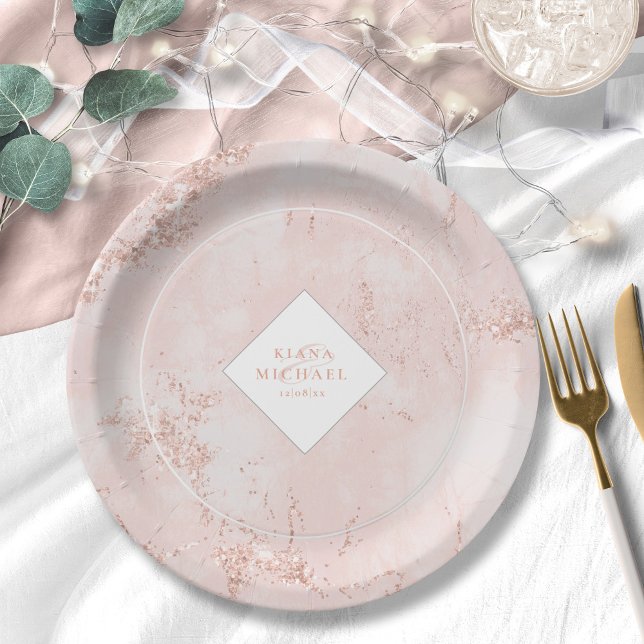 Stone Glitter Wedding Rose Gold ID647 Paper Plate (Creator Uploaded)