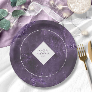 Stone Glitter Wedding Violet ID647 Paper Plate