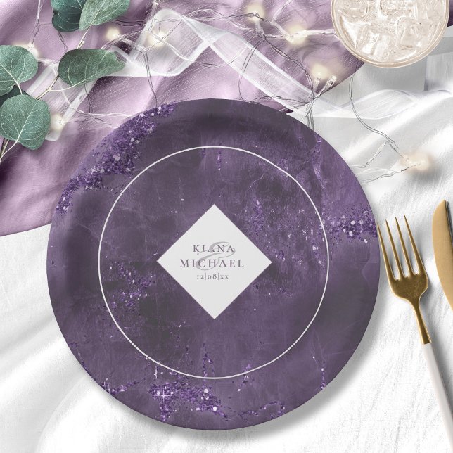 Stone Glitter Wedding Violet ID647 Paper Plate (Creator Uploaded)