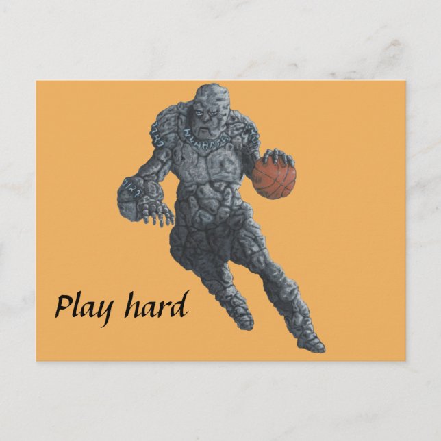 Stone Golem Playing Basketball Fantasy Postcard (Front)