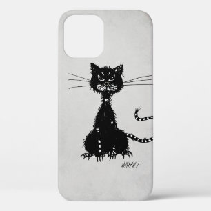 Stone Grey Ragged Evil Black Cat iPhone 12 Case