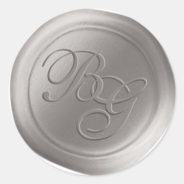 Stone Grey Script Monogram Wax Seal Stickers (Front)