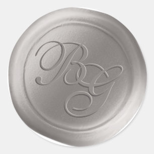 Stone Grey Script Monogram Wax Seal Stickers