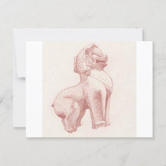 Stone guardian lion drawing postcard