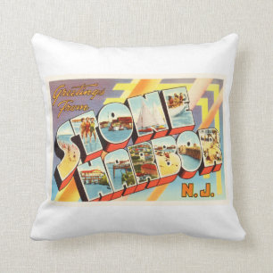 Stone Harbour New Jersey NJ Old Vintage Postcard- Throw Pillow