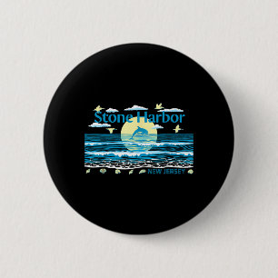 Stone Harbour NJ Dolphin Pelican Waves Beach 2 Inch Round Button