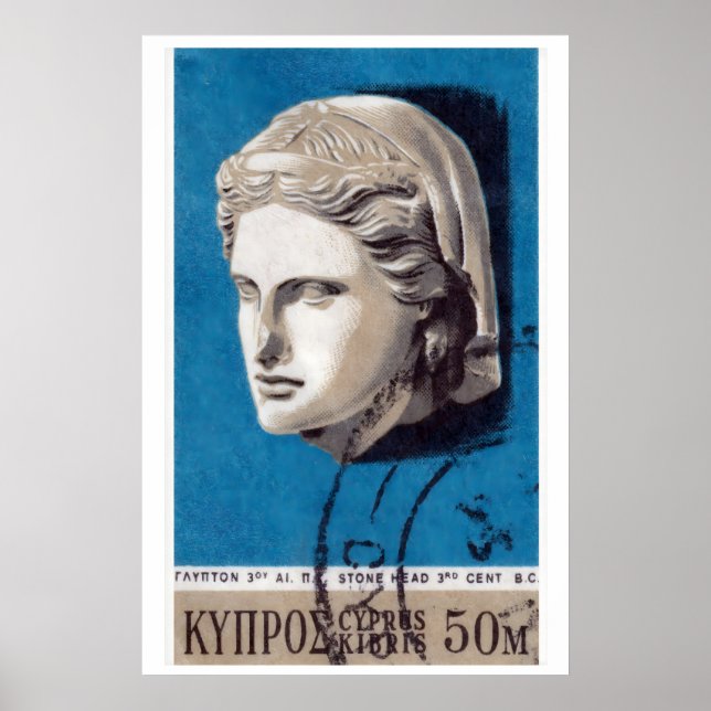 Stone Head Sculpture Matchbox Art Print, Cypriot Poster (Front)