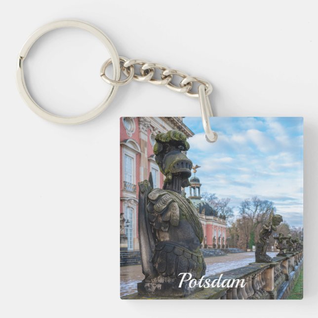 Stone knight statues near palace in Potsdam Keychain (Front)