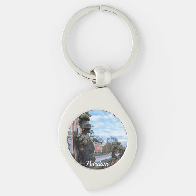 Stone knight statues near palace in Potsdam Keychain (Front)