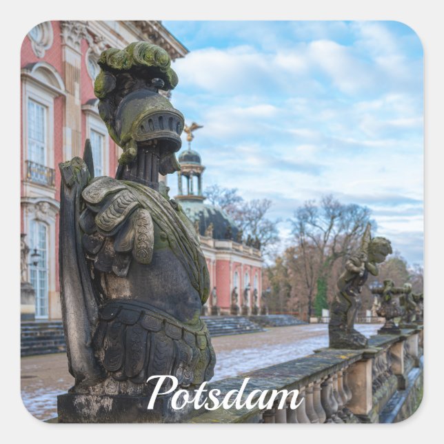 Stone knight statues near palace in Potsdam Square Sticker (Front)