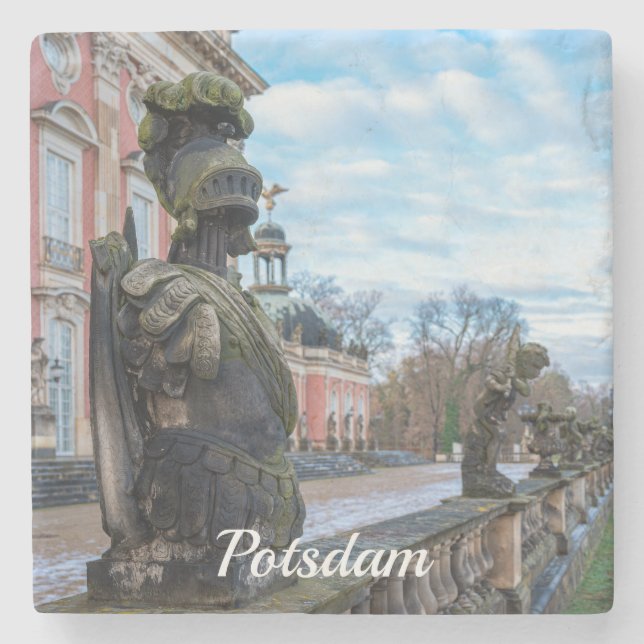 Stone knight statues near palace in Potsdam Stone Coaster (Front)