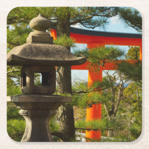 Stone Lantern and Torii Gate Square Paper Coaster