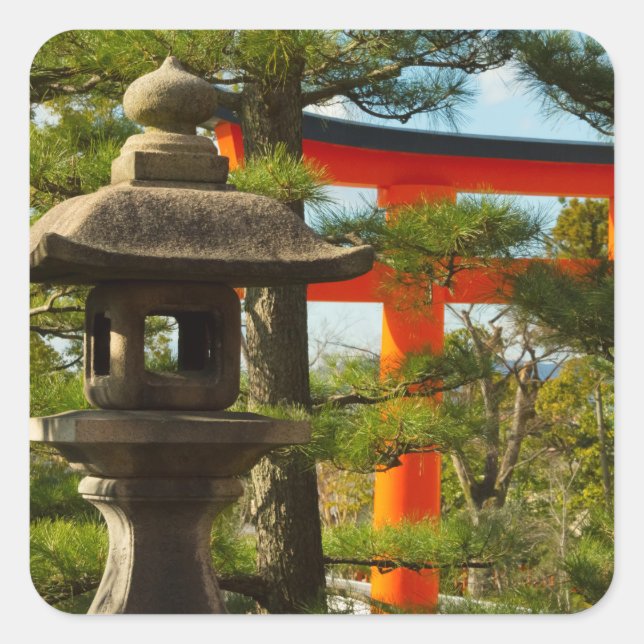 Stone Lantern and Torii Gate Square Sticker (Front)