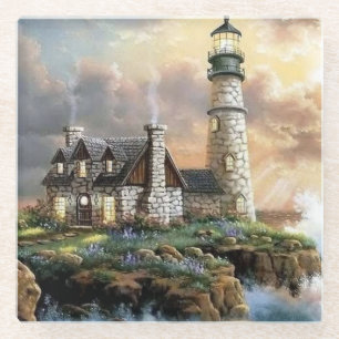 Stone Lighthouse Fine Art Glass Coaster